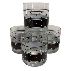 Set Of 4 Retro Black & White Geometric Patterned Glass Tumblers